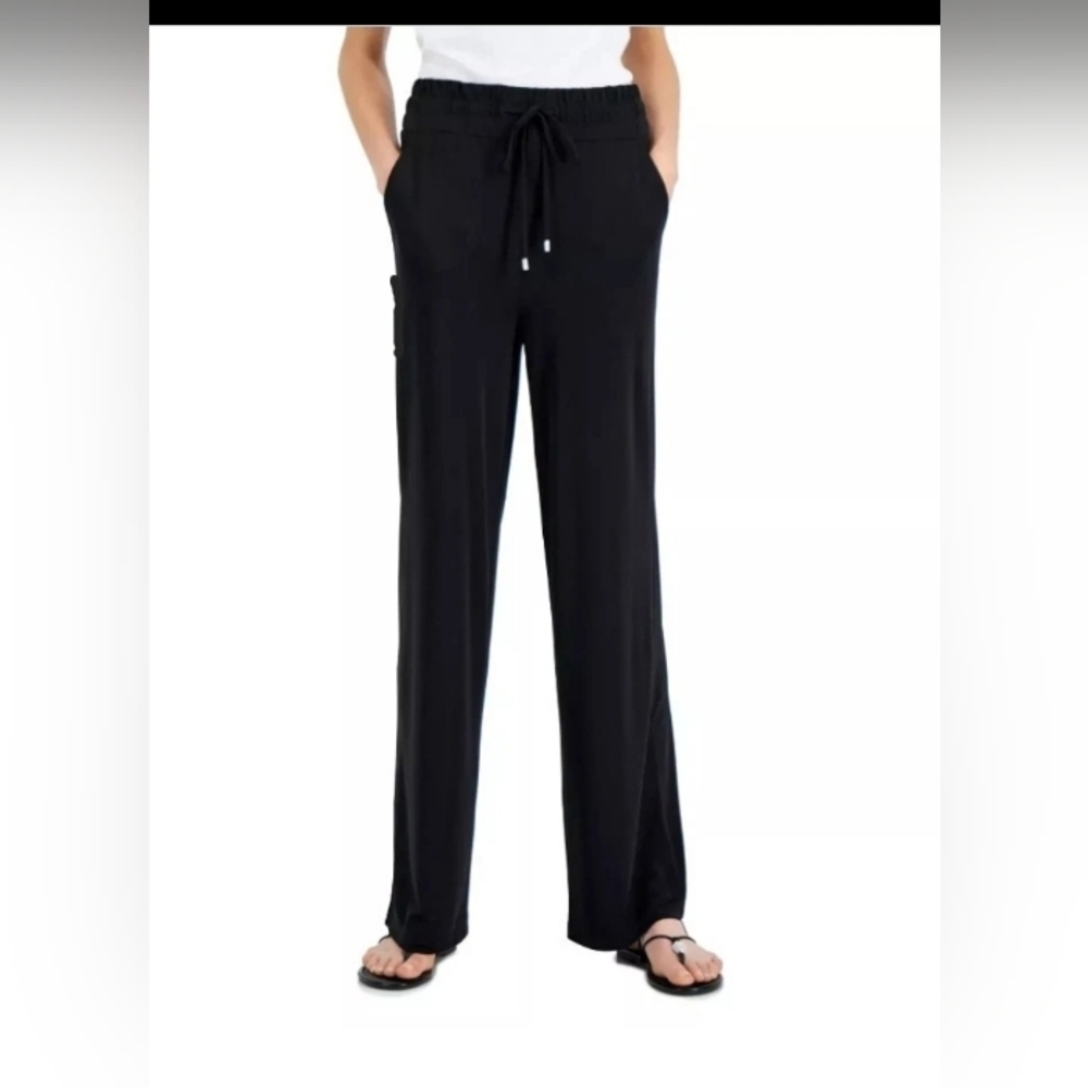 Inc International Concepts Pants Women's Black Drawstring-Waist Size Large